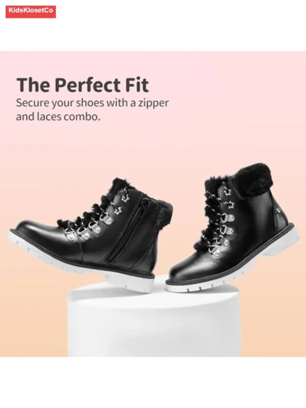 Girls Faux Fur Ankle Boots Lace Up Winter Booties